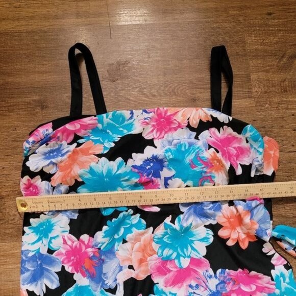 Swimsuit One Piece Floral Black Pink Size 18 Slimming Tropical Aloha - Picture 2 of 8